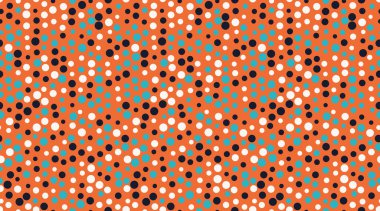 Beyaz, yeşil ve siyah benekli dinamik desenli soyut turuncu arkaplan. Web sitesi afişleri, tekstil tasarımı veya modern markalaşma için ideal.