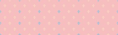 Yumuşak mavi ve şeftali renginde narin fleurdelis motifleri olan zarif pastel pembe arka plan. Markalaşma, web siteleri, ambalaj, tekstil ve kırtasiye için mükemmel.