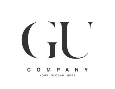 GU logo tasarımı. Başlangıç harfi g ve u serif yazı tipi. Yaratıcı klasik şirket adı tipografi. Moda logoti ya da kimlik. Vektör illüstrasyonu.