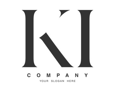 KI logo tasarımı. İlk harf k ve i serif yazı tipi. Yaratıcı klasik şirket adı tipografi. Moda logoti ya da kimlik. Vektör illüstrasyonu.