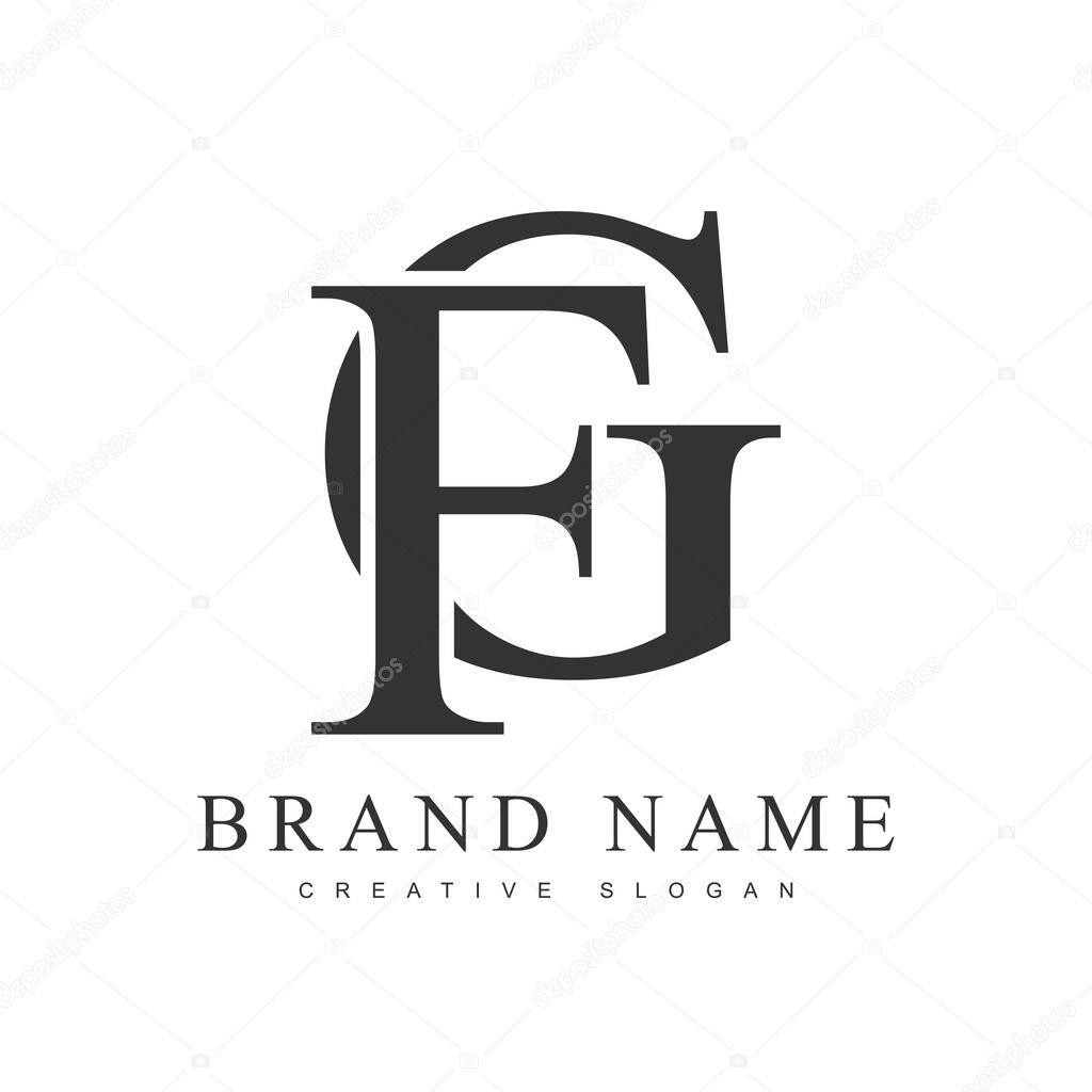 FG trendy logotype template. Initial letter f and g classic font style. Creative logo for company name or identity. Vector illustration.