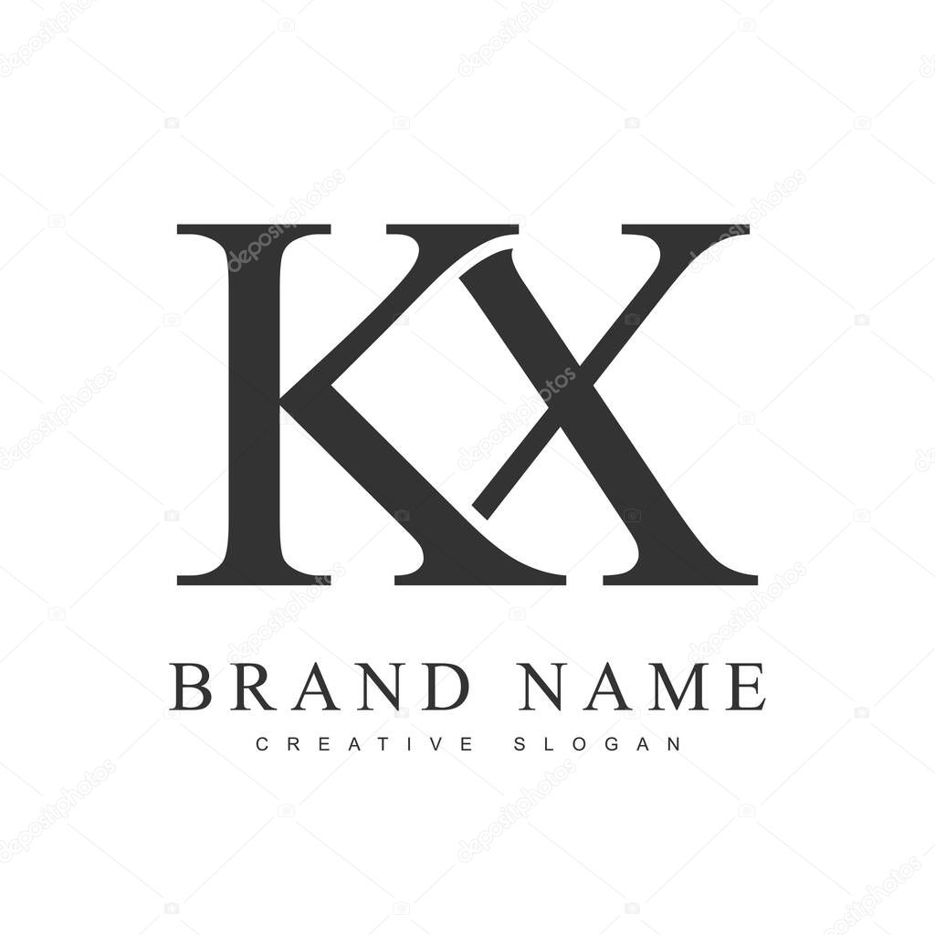 KX trendy logotype template. Initial letter k and x classic font style. Creative logo for company name or identity. Vector illustration.