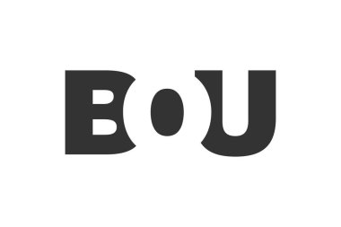 BOU logo tasarımı. İlk harf B O U kalın yazı tipi teknoloji girişimleri, danışmanlık, kurumsal markalaşma. Yaratıcı şirket adı, manşet başlıkları tipografi kimliği, moda logoti tipi. Vektör illüstrasyonu.