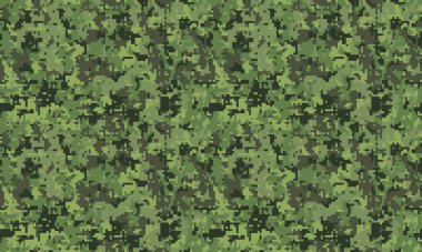 Yeşil ve siyah tonlarında soyut pikselleştirilmiş kamuflaj deseni. Geçmişler, tekstil, askeri temalı tasarımlar ya da gizlenme ve gizem duygusu yaratmak için ideal..