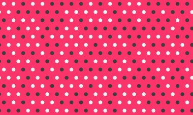 Canlı pembe arkaplan, siyah ve beyaz beneklerin tekrar eden desenleriyle süslenmiş..