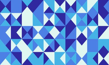 Soyut geometrik desen, havalı maviler ve beyazlarla. Üçgen ve karelerin tesselleştirilmiş tasarımı sunumlar, web siteleri veya yazdırma medyası için modern, şık bir arkaplan oluşturur.