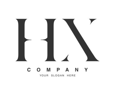 HX logo tasarımı. İlk harf h ve x serif yazı tipi. Yaratıcı klasik şirket adı tipografi. Moda logoti ya da kimlik. Vektör illüstrasyonu.