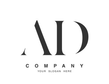 AD logo tasarımı. İlk harf a ve d serif yazı tipi. Yaratıcı klasik şirket adı tipografi. Moda logoti ya da kimlik. Vektör illüstrasyonu.