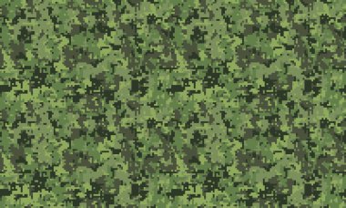 Yeşil ve siyah tonlarında soyut pikselleştirilmiş kamuflaj deseni. Geçmişler, tekstil, askeri temalı tasarımlar ya da gizlenme ve gizem duygusu yaratmak için ideal..