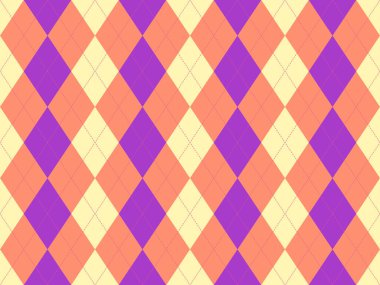 Şeftali, mor ve kremalı canlı baklava deseni. Geçmişler, tekstil, moda ve eğlenceli tasarımlar için mükemmel. Bu neşeli geometrik doku eski ama modern bir his sunuyor..