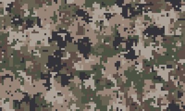 Soyut dijital kamuflaj modeli. Toprak renkleri, askeri, avcılık veya moda tasarımları için ideal dokulu ve çok yönlü bir arka plan için kusursuz bir şekilde harmanlanır..