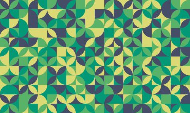 Soyut geometrik desen. Canlı yeşil ve deniz mavisi renkleri modern, orta yüzyıldan esinlenilmiş bir tasarım yaratır. Web sitesi geçmişi, tekstil ve markalaşma projeleri için ideal.