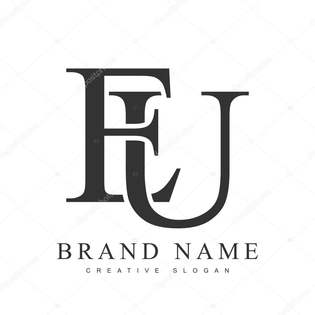 EU trendy logotype template. Initial letter e and u classic font style. Creative logo for company name or identity. Vector illustration.