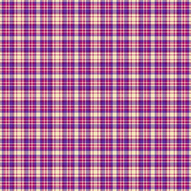 Classic plaid pattern in purple, magenta, and beige. Textile design ideal for fashion, backgrounds, or festive graphic projects. Adds warmth and traditional charm.