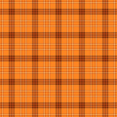 Autumnal plaid pattern in warm orange and brown hues. Classic textile design with intersecting lines, perfect for backgrounds, fabrics, and festive projects.