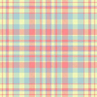Pastel plaid pattern in blue, yellow, and coral. Versatile for backgrounds, textiles, and designs. Evokes warmth, comfort, and a classic aesthetic. Use for fashion or crafts.