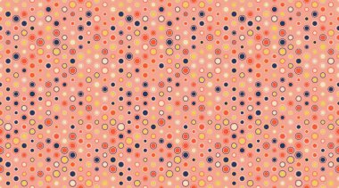 Canlı, soyut, pürüzsüz desen. İnce çapraz düzende renkli daireler içeren neşeli, eğlenceli bir tasarım..