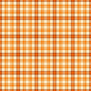 Sıcak, turuncu ve bej renkli ekoseli desenler. Sonbahar, kış, el sanatları, tekstil veya vintage tasarımları için çok yönlü arka plan mükemmeldir..