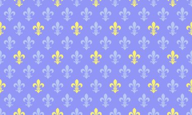 Zarif pastel rengi mor ve sarı fleurdelis pürüzsüz desen. Arka plan, tekstil tasarımları, davetiyeler ve web sitesi dekorasyonu için mükemmel..