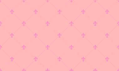 Yumuşak pembe arka planda zarif pembe ve mor fleurdelis deseni. Web siteleri, markalaşma, davetiyeler ve kırtasiye tasarımı için mükemmel.