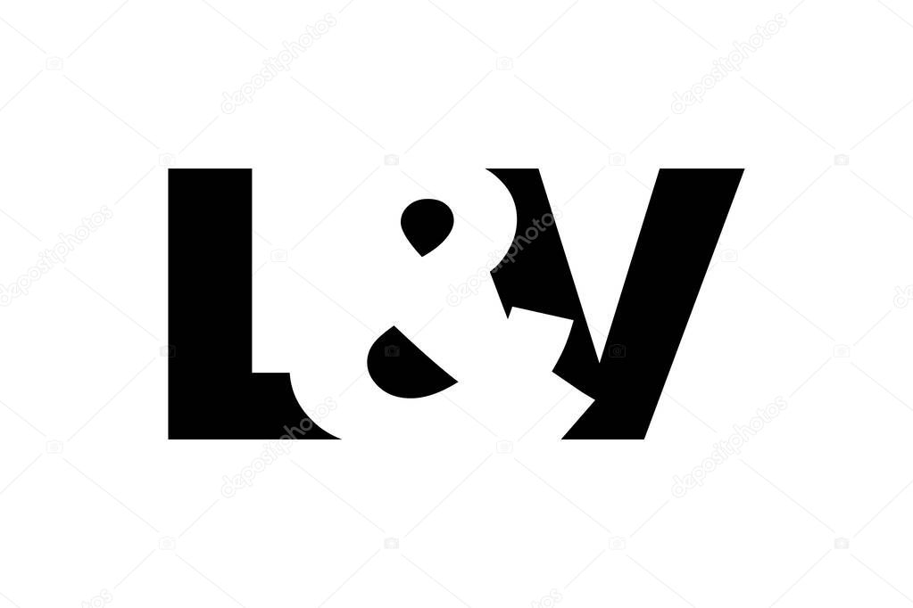 LV logo design in bold style. Black white identity symbol. Modern typography emblem. Corporate branding icon. Minimal business template.