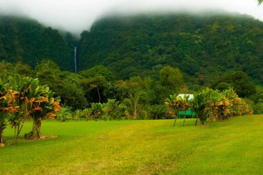 Maui, Hawaii 'de Hana Yolu üzerinde Şelaleli Kırsal Bölge