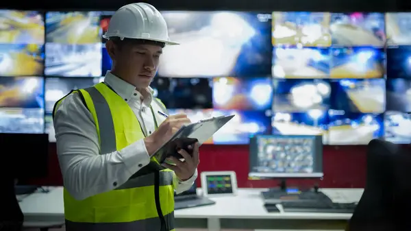 CCTV memuru kontrol odasındaki trafiği birden fazla monitörden izliyor..