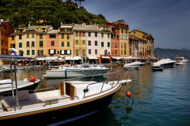 Portofino, Liguria, İtalya 'daki renkli binalar.