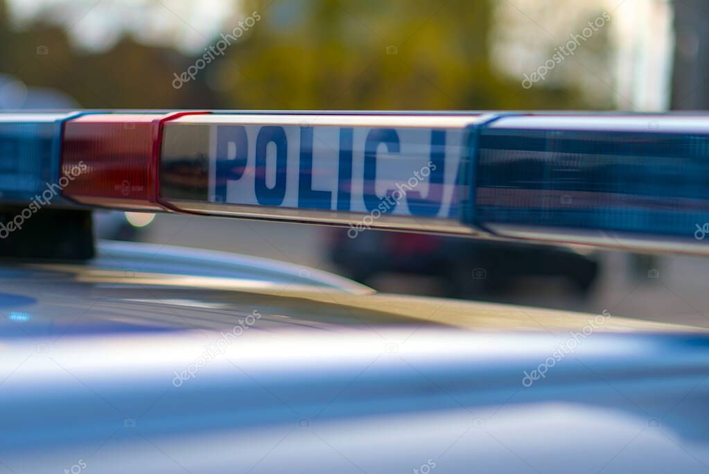 Close up of the Polish police patrol cars light bar.