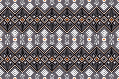 Tek renkli, dikişsiz, klasik geometrik desen. Kumaş dokusu. Etnik kabile motifleri. Siyah, sarı, beyaz renkler. Arkaplan, halı, duvar kağıdı, ambalaj, batik, kumaş için vektör tasarımı.