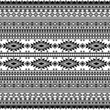 Kabilenin kusursuz deseni. Aztek yerlisi, pürüzsüz desenli çizgiler. Halk, duvar kağıdı, kumaş, ipek ve tekstil ile soyut arkaplan için Geometrik Etnik siyah ve beyaz doku Boho arka plan tasarımı