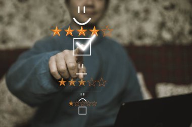 Customer Satisfaction Survey Concept, Users Rate Service Experiences On Online Application, Customers Can Evaluate Quality Of Service Leading To Business Reputation Rating.