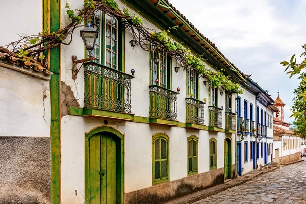 Koloniale Huizen Geplaveide Straat Oude Historische Stad Diamantina Minas Gerais — Stockfoto