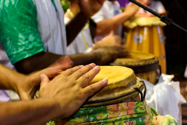 Bubny Zvané Atabaque Brazílii Hrají Během Obřadu Typického Pro Umbandu — Stock fotografie