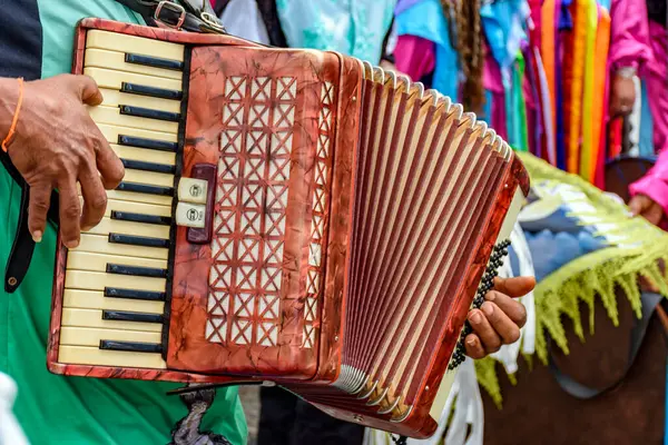 stock image Accordionist playing during an important and traditional religious festival in the streets of Belo Horizonte, Brazil