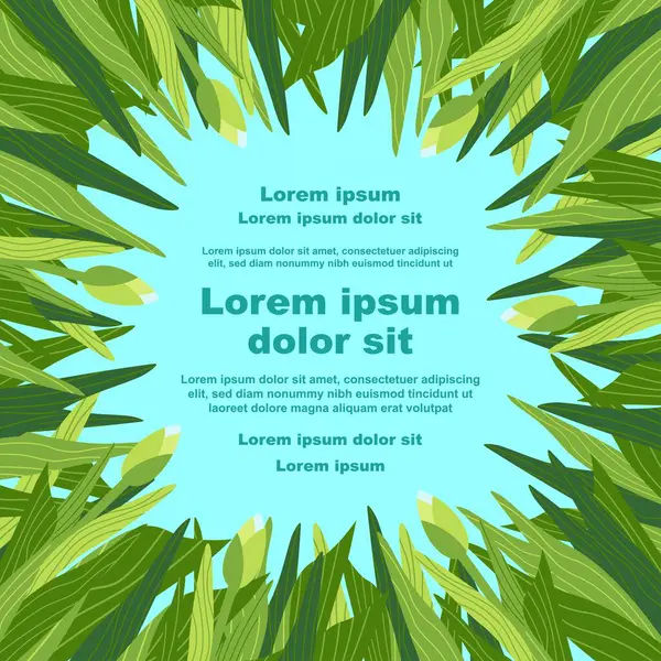Çeşitli lale çiçeklerinin yer aldığı bir çiçek arkaplanının tasviri, bir metin tutucu ile. Afişler, kapaklar, tebrik kartları, davetiyeler, posterler ve diğer tasarım şablonları için ideal. El çizimi.