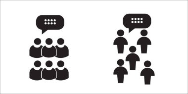 İnsanlar beyaz arkaplanda simge kümesi, konuşma, iş grubu, vektör illüstrasyonu konuşuyorlar