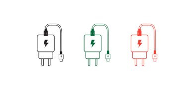 Cep telefonu şarj aleti. Beyaz arkaplanda yansıması olan simge