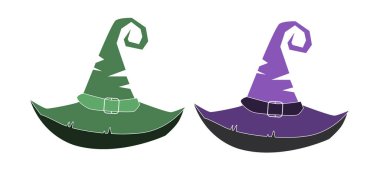 Cadılar bayramı cadı şapkasının siyah silueti. Vektör illüstrasyonu