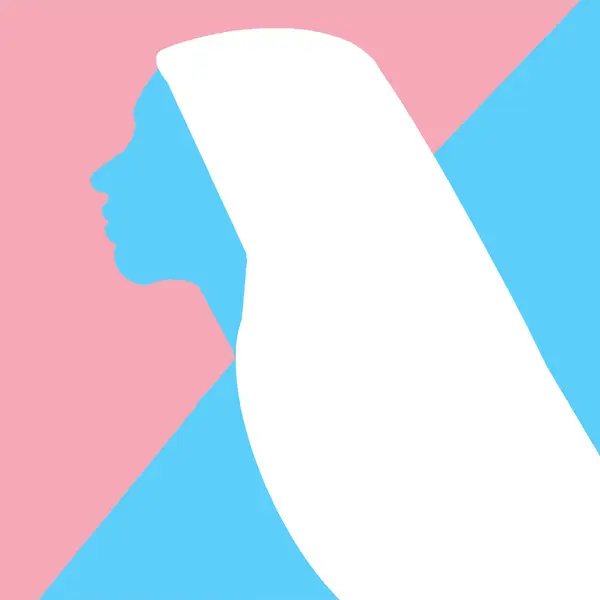 Beyaz bir profil silueti içeren kavramsal sanat eserleri Pastel pembe ve mavi arka plana karşı, Transseksüel kimliği ve bireyselliği sembolize ediyor.