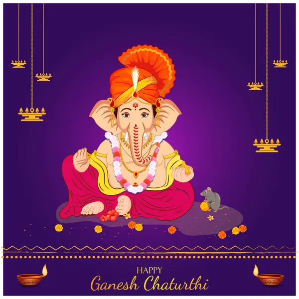 Ganesh Chaturthi Festivali 'niz kutlu olsun. Arka plan Tasarımı Lord Ganesha Illustration ile.