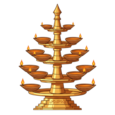 Geleneksel Beş Katmanlı Pirinç Yağ Lambası Yanan Diya