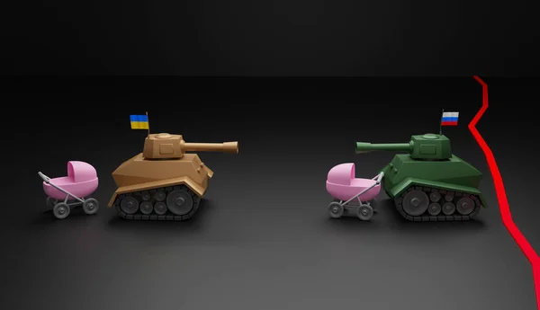 Rysslands Krig Mot Ukraina Ryska Stridsvagnar Täckta Civila Och Barn — Stockfoto