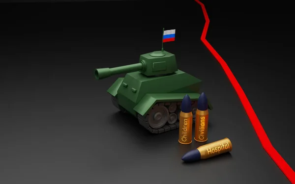 ウクライナとロシアの戦争 ロシア軍は病院を破壊し 民間人を銃撃し 子供を殺害しています 3Dレンダリング — ストック写真