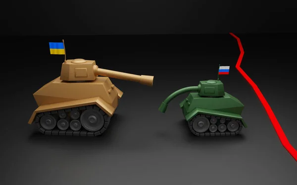 乌克兰和俄罗斯之间的战争 强大的乌克兰军队和弱小的俄罗斯军队 乌克兰保卫其国家边界 3D渲染 — 图库照片