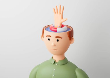 İş yardımı ya da psikolojik yardım. Yardıma ihtiyacı olan biri. Yardım istemenin bir sembolü olarak can simidi ve el. 3d hazırlayıcı.