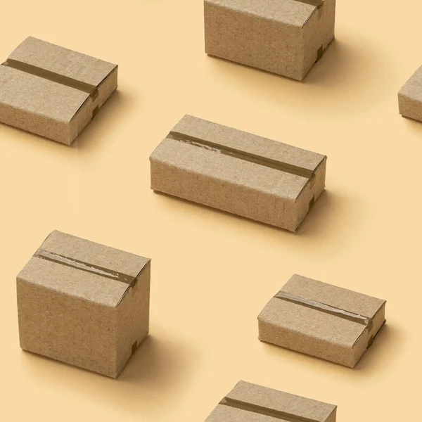 Lepenkové Krabice Bezešvé Vzor Textury Hnědém Pozadí — Stock fotografie