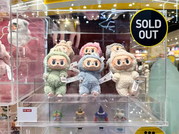Dubai, BAE - 18 Mayıs 2025: Pop Mart 'ın The Monsters' ından Labubu pelüş oyuncakları tasarım oyuncakları mağazasında satıldı. Popüler koleksiyon figürleri TikTok, bobinler, şortlar ve hediye rehberlerinde görülüyor.
