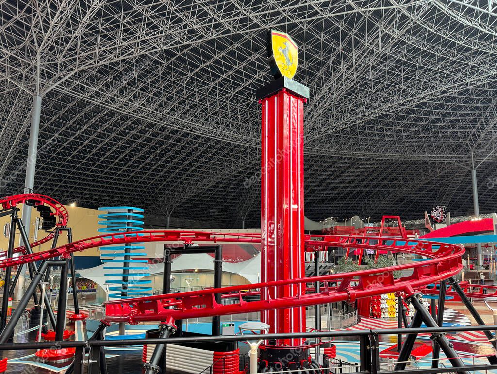 Abu Dhabi, United Arab Emirates - April 9, 2024: Ferrari World Theme Park in Abu Dhabi. High quality photo