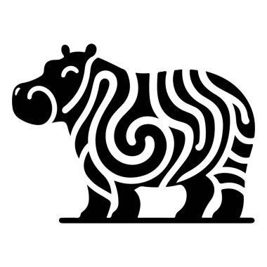 Bu siyah-beyaz kabile tarzı su aygırı çizimi, hayvanın çarpıcı ve soyut bir tasvirini oluşturan pürüzsüz, dalgalı çizgilere sahiptir. Grafik tasarımı, logolar, dövmeler ya da ev dekorasyonu için mükemmel..